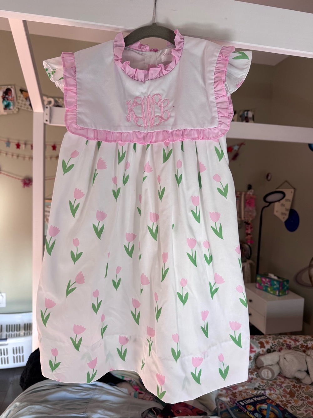 Cecil & Lou Pink Tulips Square Collar Dress Size 6 (Also have sister dress 2T)